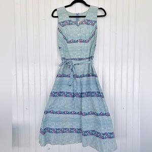 Vintage Floral Blue Dress